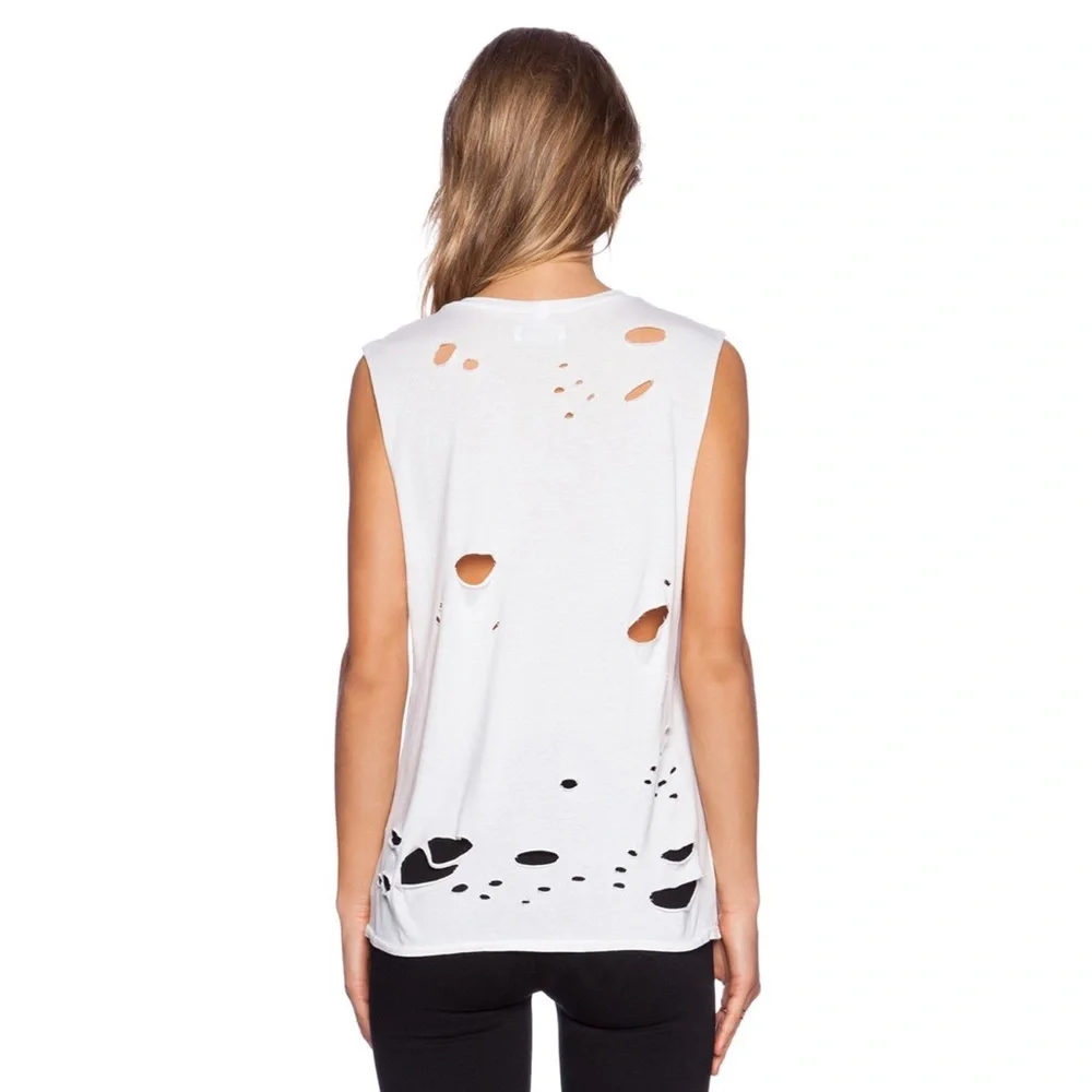 Lauren Moshi ☻︎ Roxanne Pins Vintage Destroyed Muscle Tee T Shirt ☻︎ with Holes - Picture 14 of 17